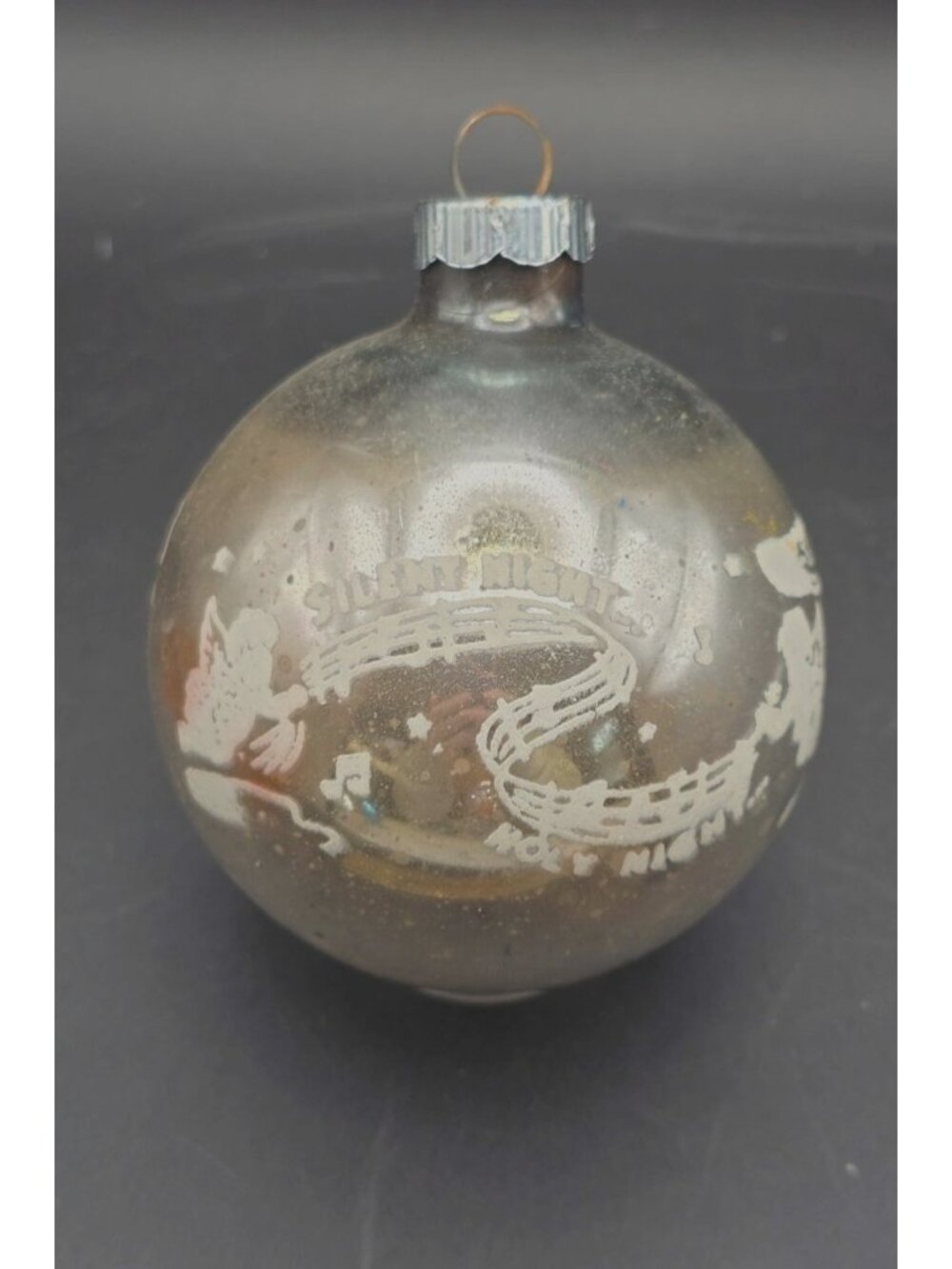 Vintage MCM Stenciled Silent Night Holy Night Shiny Brite Christmas Ornament